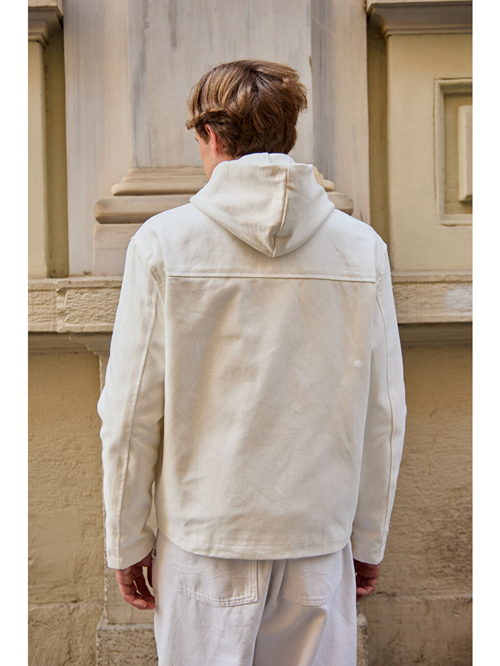 Erkek Teknik Kumaş Mont Ceket Ekru-6