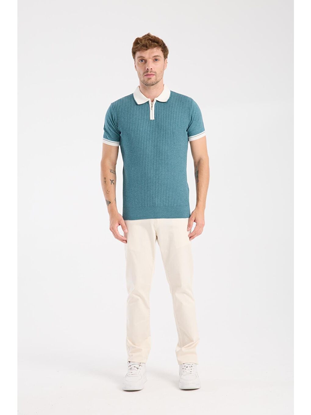 Aclub Echo Örme Kumaş Viskon Karışımlı Slim Fit Petrol Polo Yaka Erkek Desenli Polo Shirt