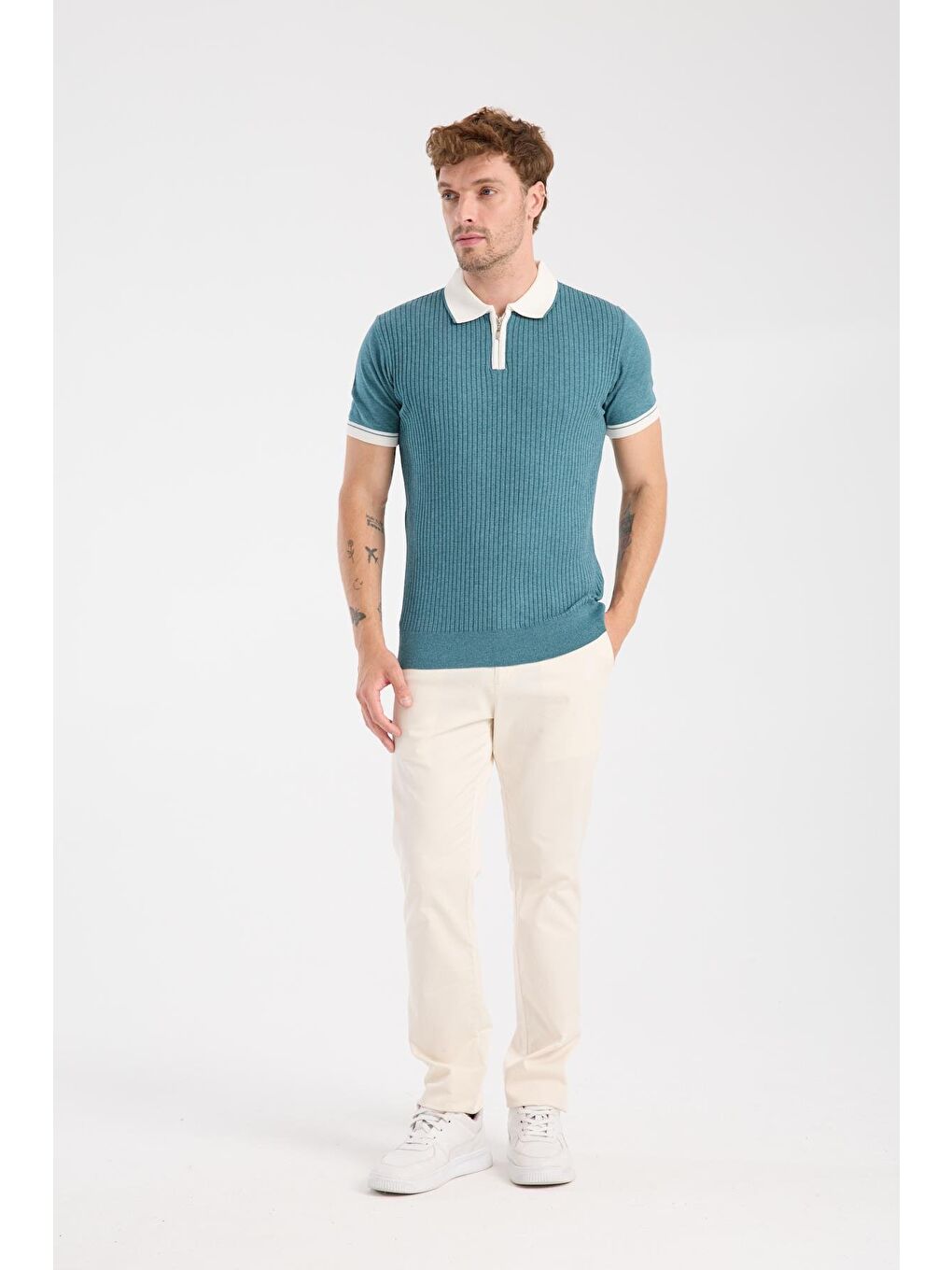 Aclub Echo Örme Kumaş Viskon Karışımlı Slim Fit Petrol Polo Yaka Erkek Desenli Polo Shirt-1