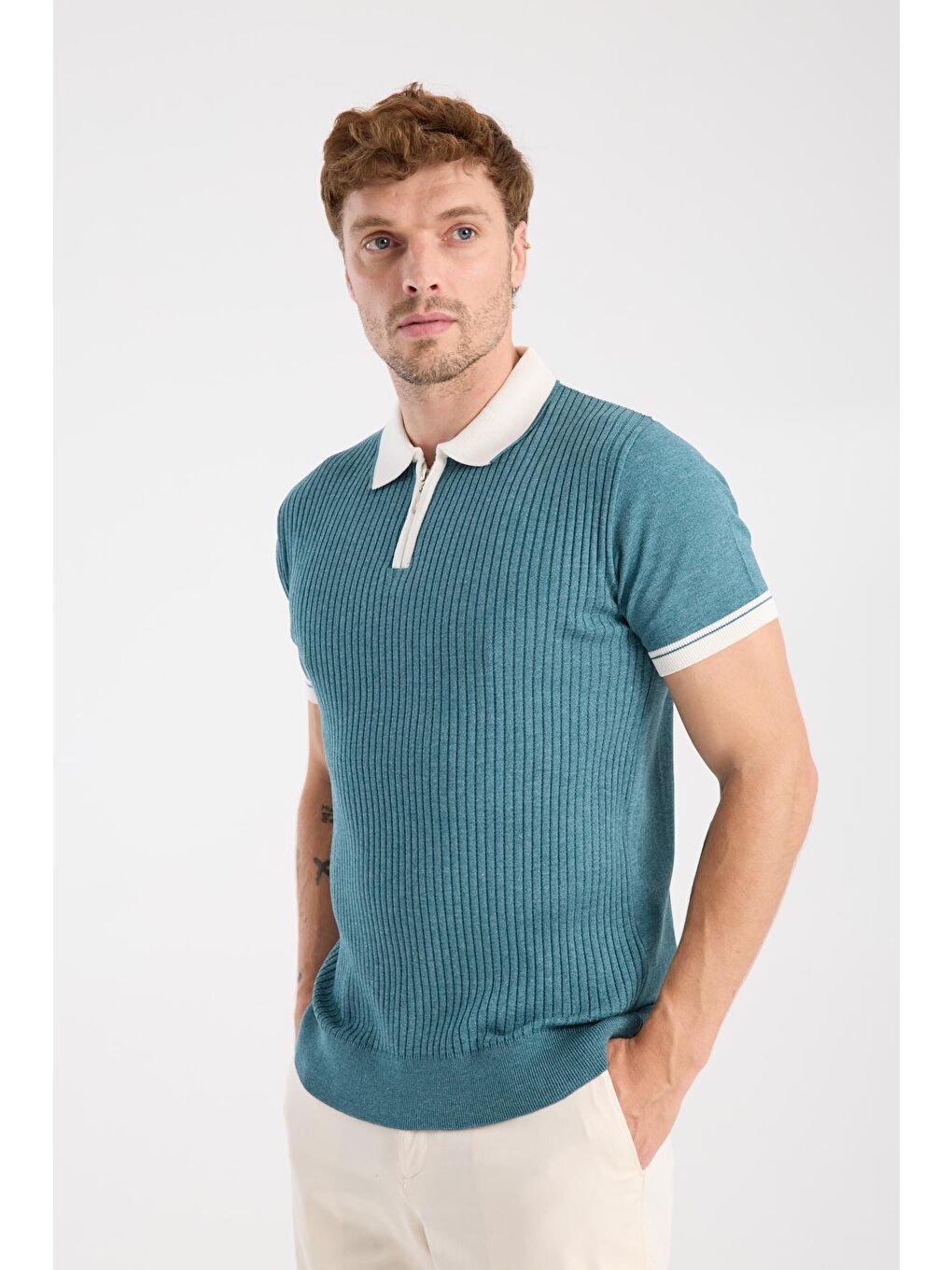 Aclub Echo Örme Kumaş Viskon Karışımlı Slim Fit Petrol Polo Yaka Erkek Desenli Polo Shirt-2