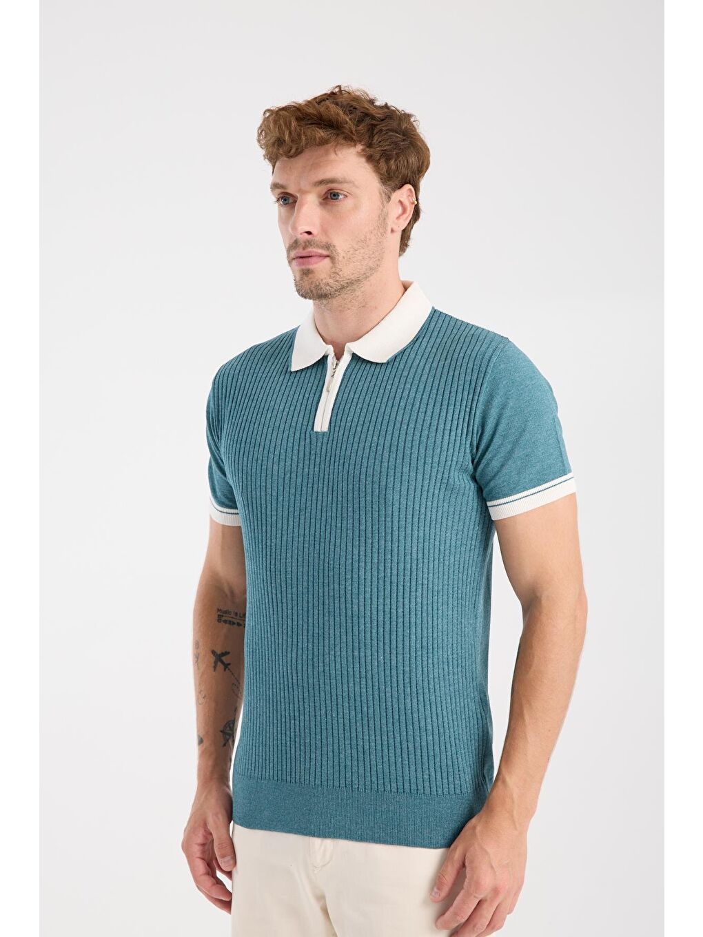 Aclub Echo Örme Kumaş Viskon Karışımlı Slim Fit Petrol Polo Yaka Erkek Desenli Polo Shirt-3