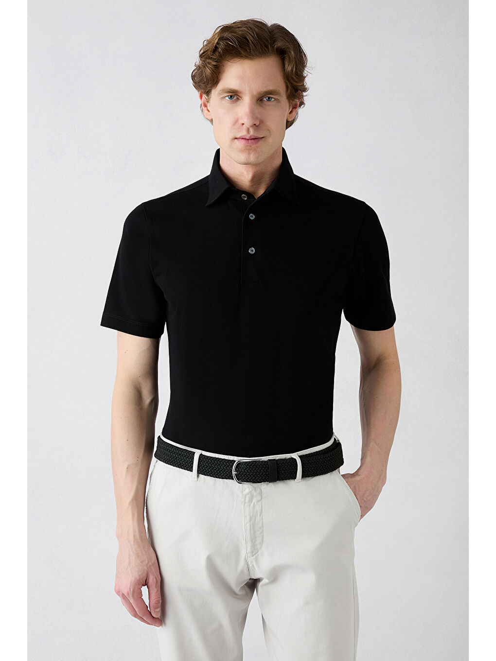 Siyah Regular Fit Pamuk Düğmeli Polo Yaka Tişört-4