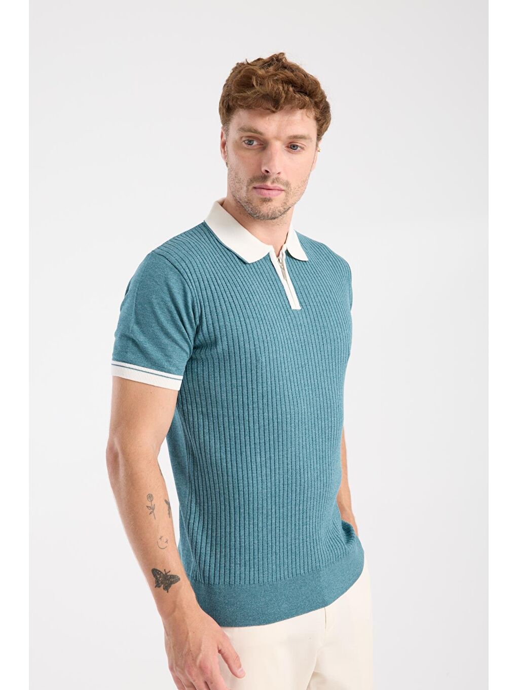 Aclub Echo Örme Kumaş Viskon Karışımlı Slim Fit Petrol Polo Yaka Erkek Desenli Polo Shirt-4