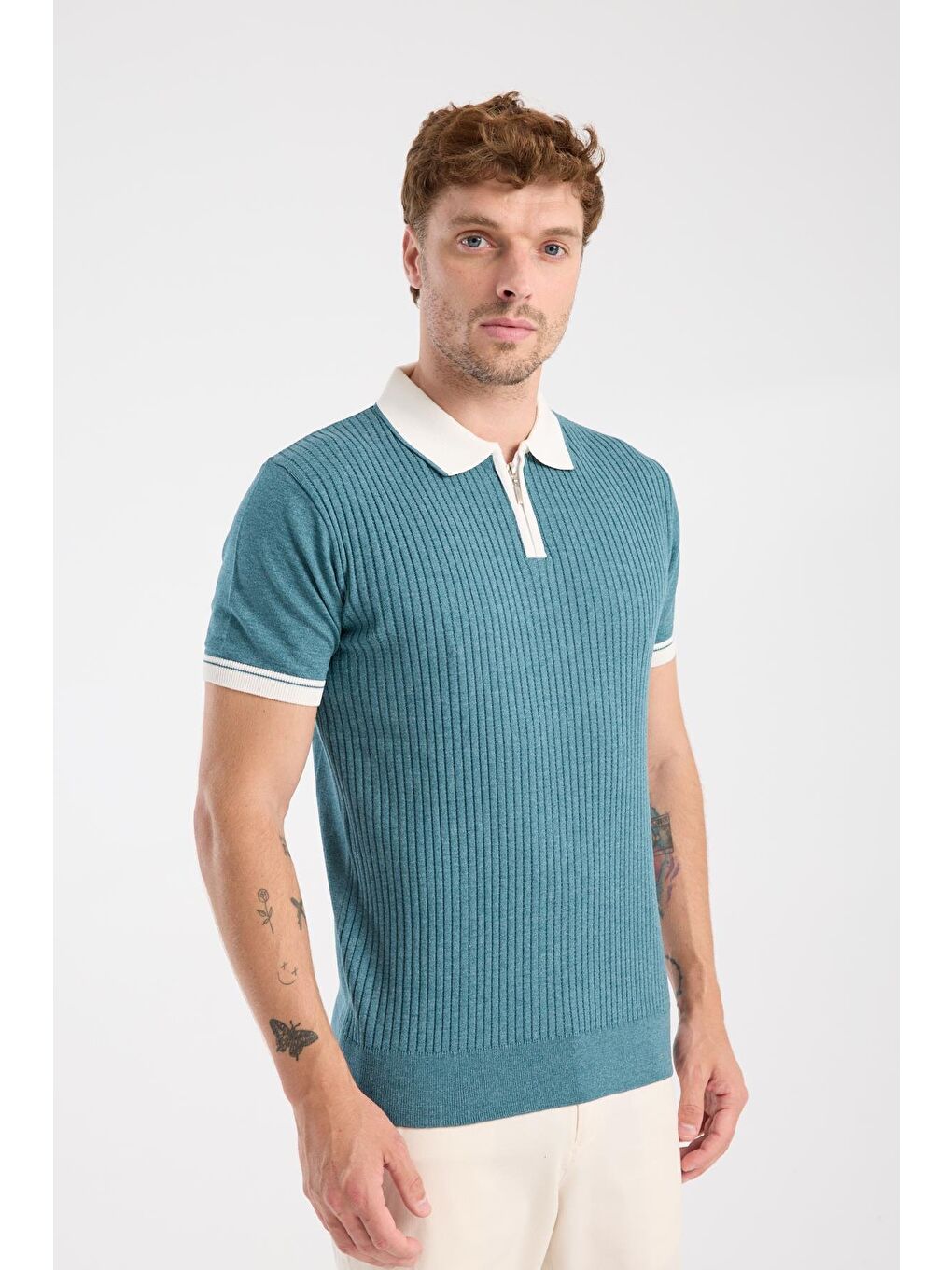 Aclub Echo Örme Kumaş Viskon Karışımlı Slim Fit Petrol Polo Yaka Erkek Desenli Polo Shirt-5