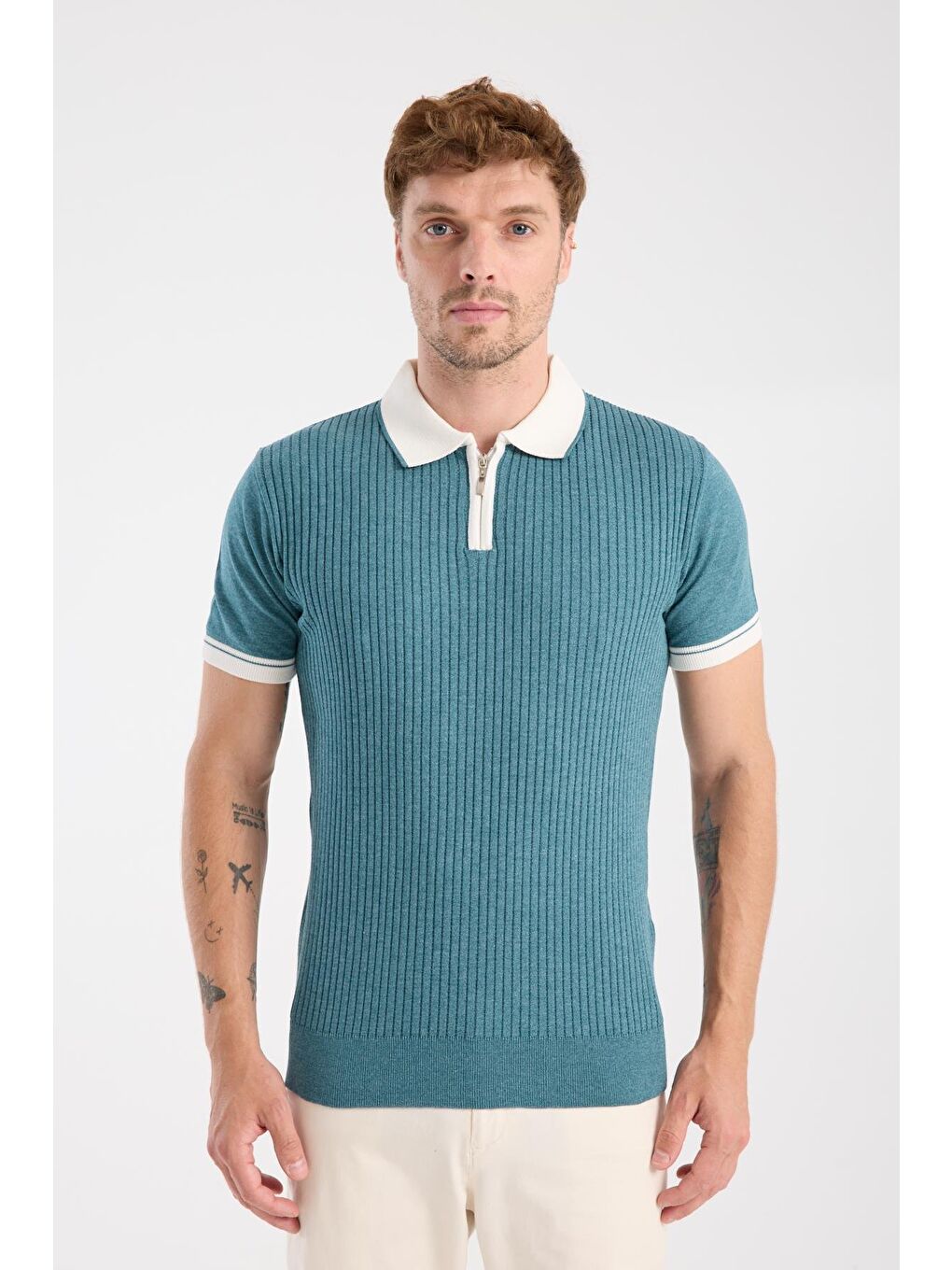 Aclub Echo Örme Kumaş Viskon Karışımlı Slim Fit Petrol Polo Yaka Erkek Desenli Polo Shirt-6