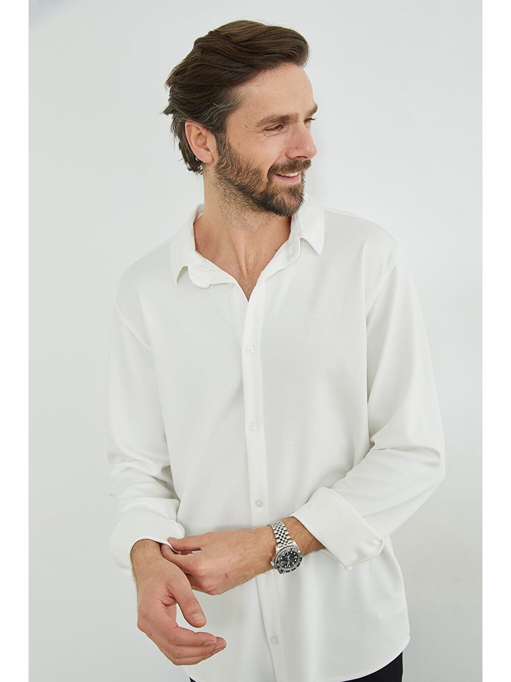 Ekru Basic Uzun Kol Modal Gömlek