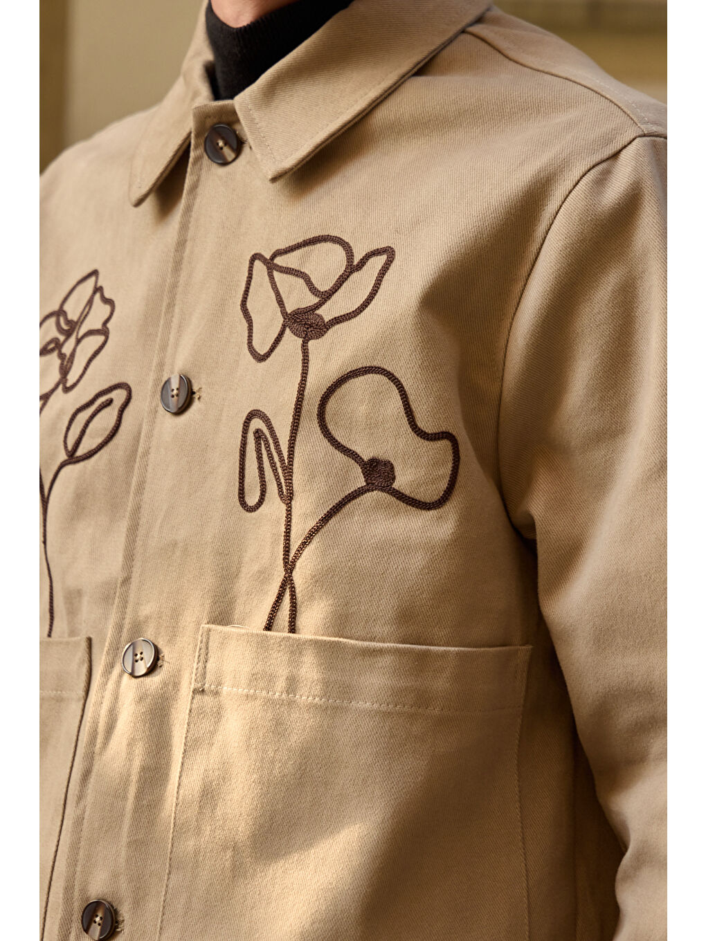 Erkek Çiçek Desenli Ceket Bej-2