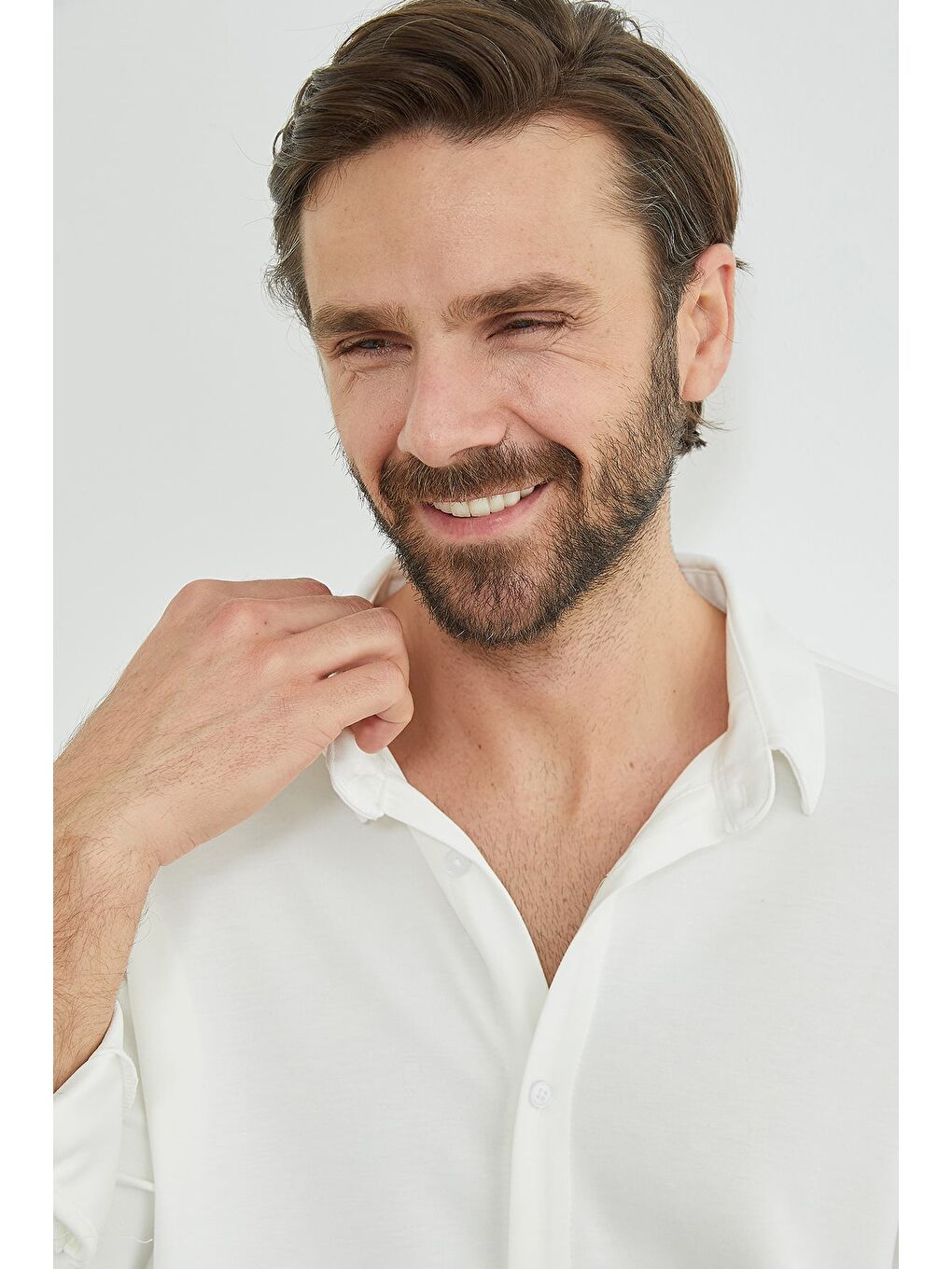 Ekru Basic Uzun Kol Modal Gömlek-4