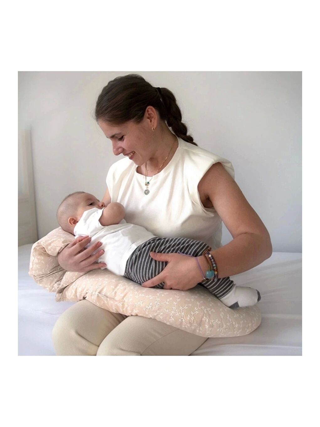 Çok Fonksiyonlu Emzirme Destek Minderi & Anne Hamile Yastığı Somon-3