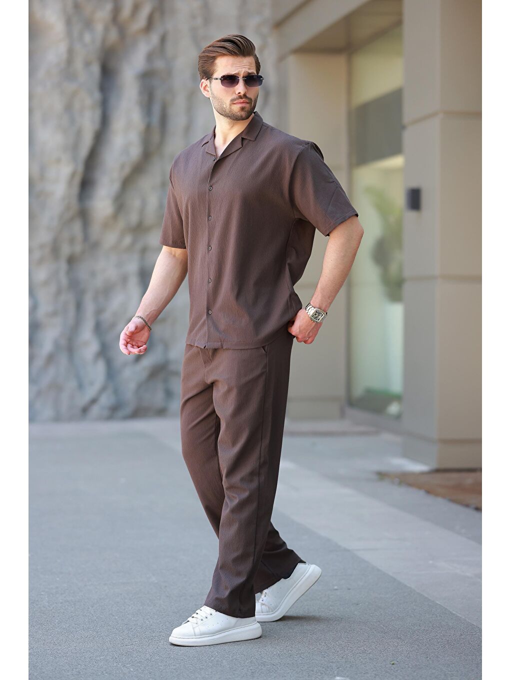 Kahverengi Basic Erkek Gömlek Takım E7320