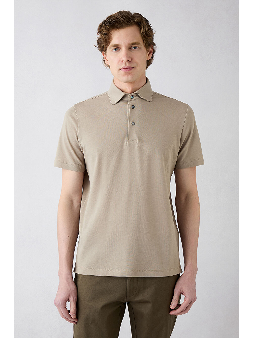 Bej Regular Fit Pamuk Düğmeli Polo Yaka Tişört-1