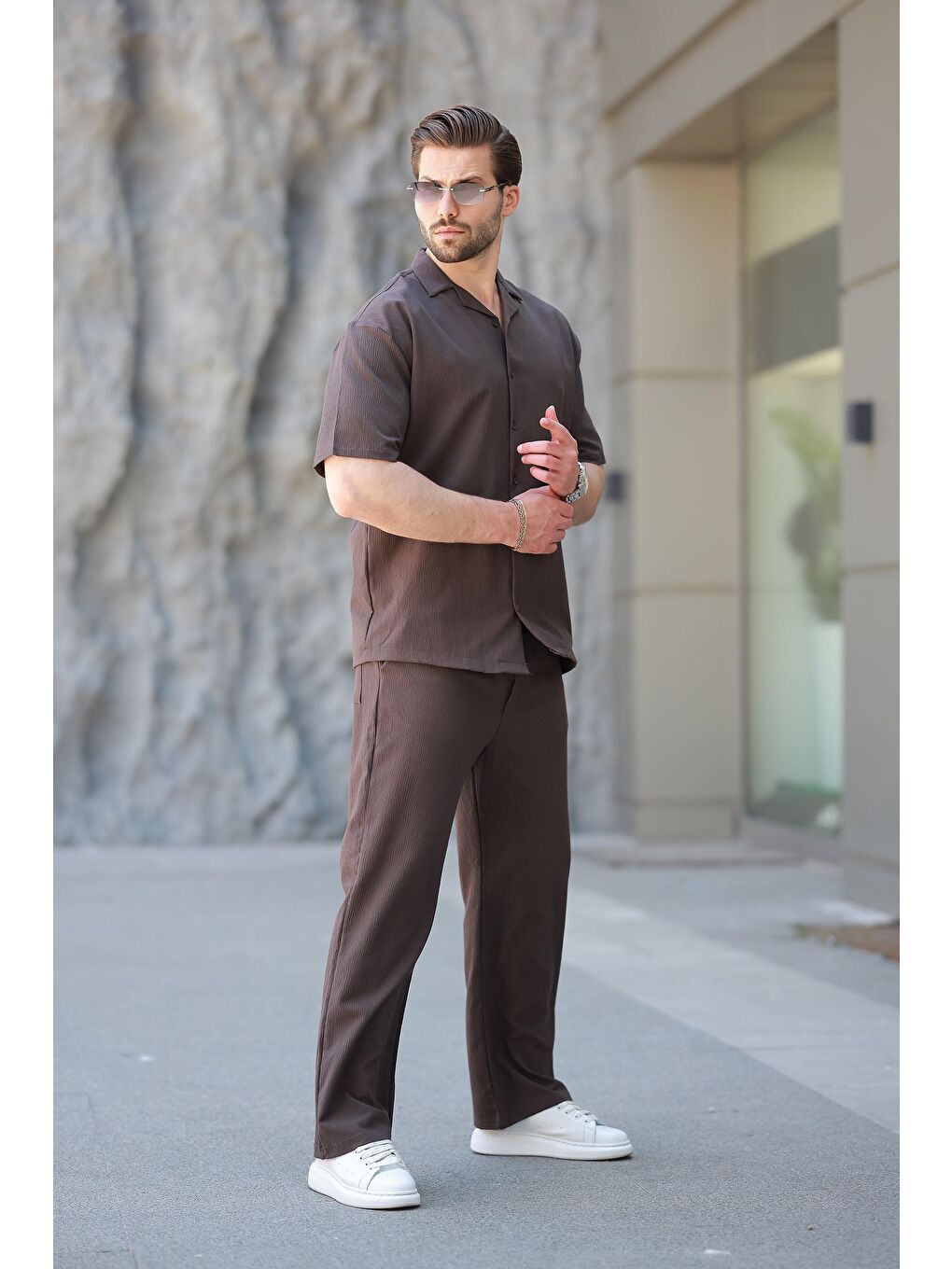 Kahverengi Basic Erkek Gömlek Takım E7320-1