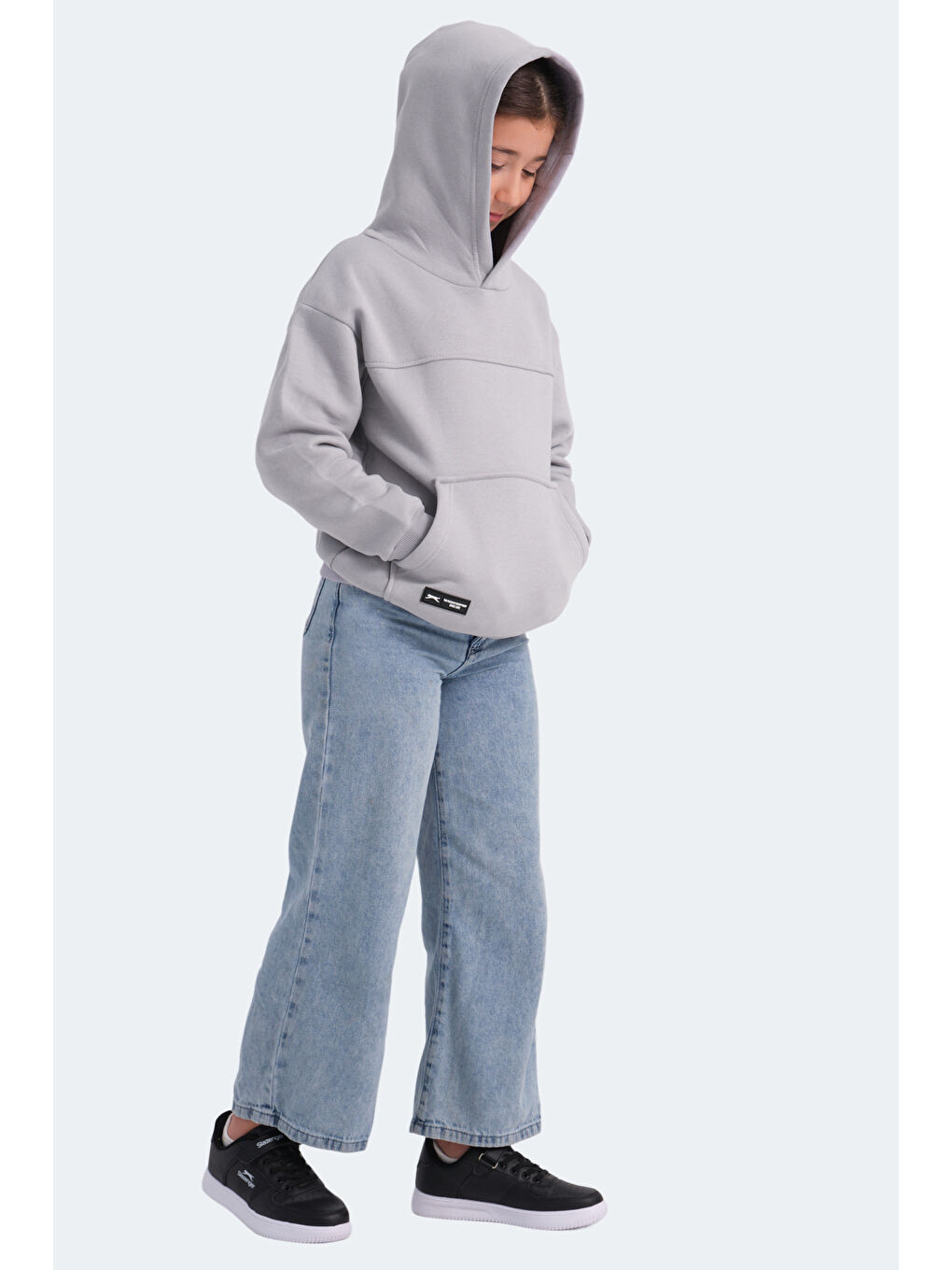 LENE Unisex Çocuk Kapüşonlu Cepli Taş Gri Sweatshırt-1