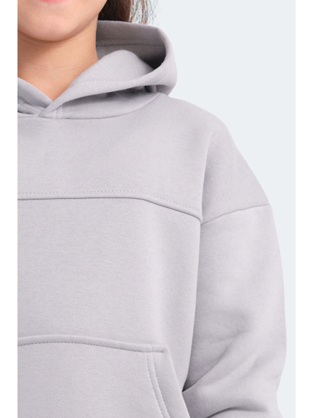 LENE Unisex Çocuk Kapüşonlu Cepli Taş Gri Sweatshırt-2