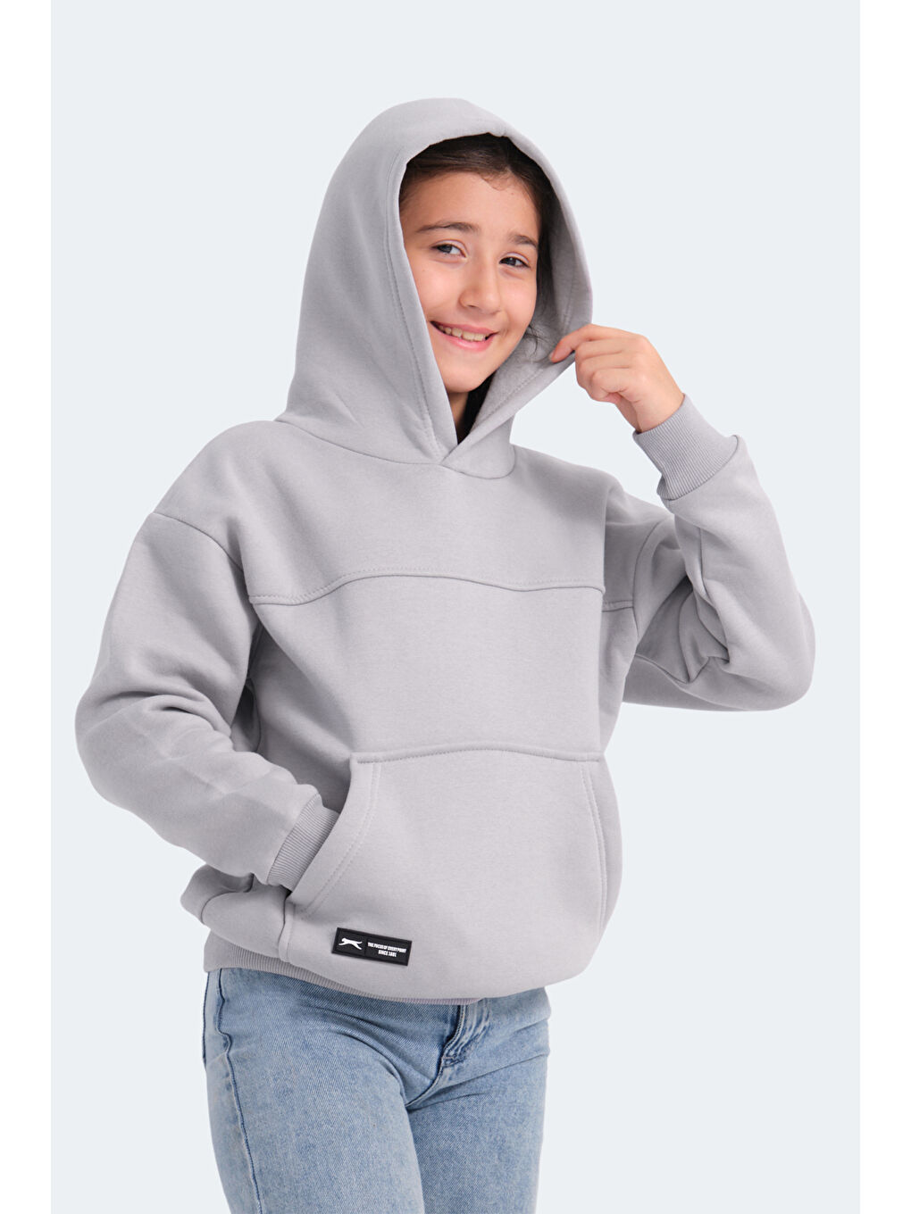 LENE Unisex Çocuk Kapüşonlu Cepli Taş Gri Sweatshırt-4