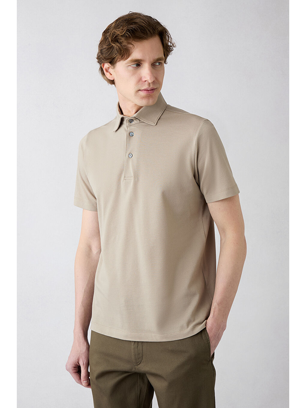 Bej Regular Fit Pamuk Düğmeli Polo Yaka Tişört-2