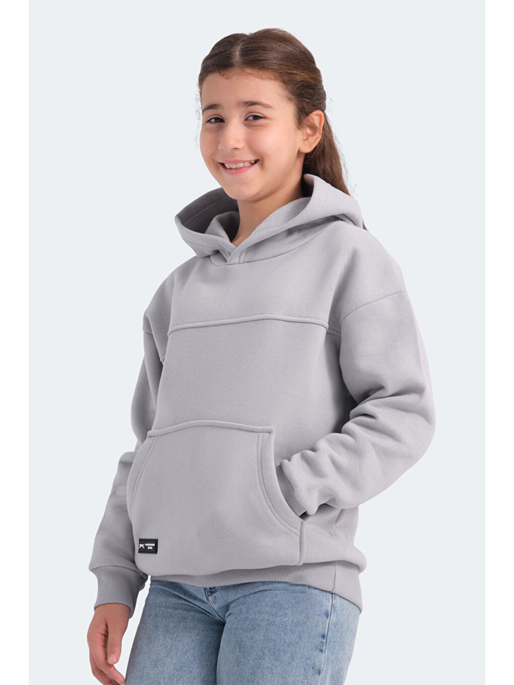 LENE Unisex Çocuk Kapüşonlu Cepli Taş Gri Sweatshırt-6