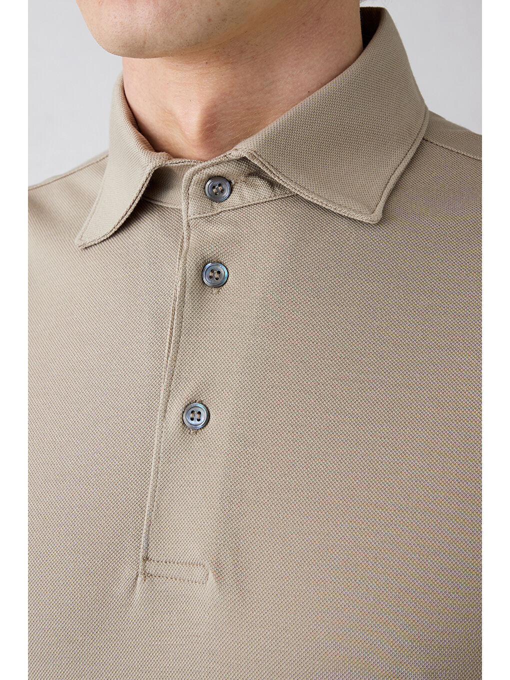 Bej Regular Fit Pamuk Düğmeli Polo Yaka Tişört-3