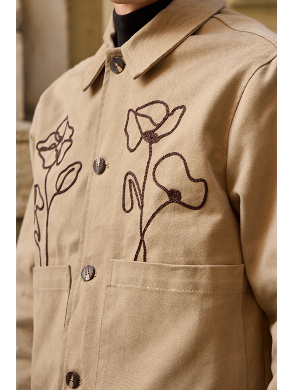 Erkek Çiçek Desenli Ceket Bej-4