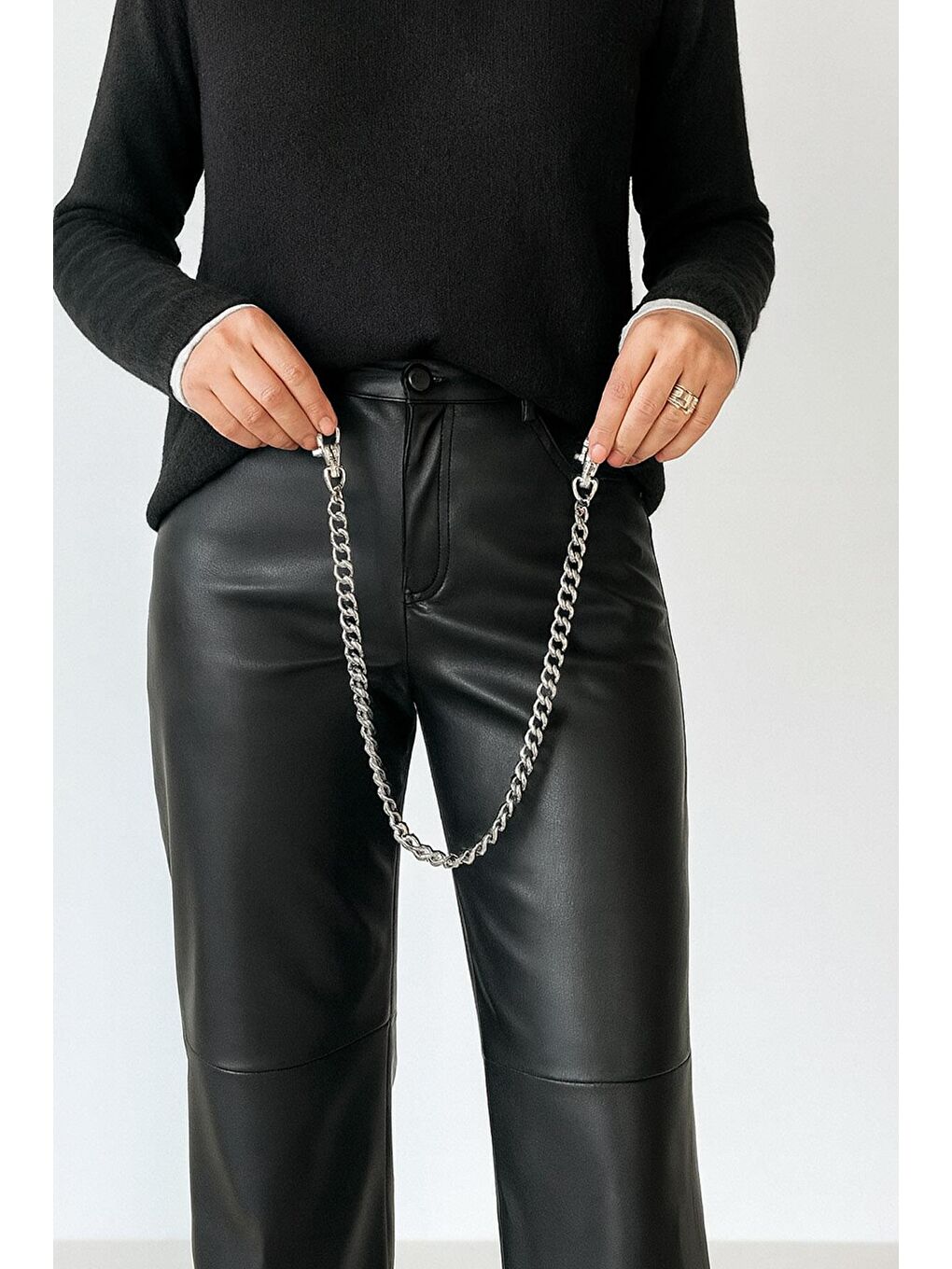 Gri Düz Gümüş Rengi Cüzdan Zinciri ve Pantalon Aksesuarı-3