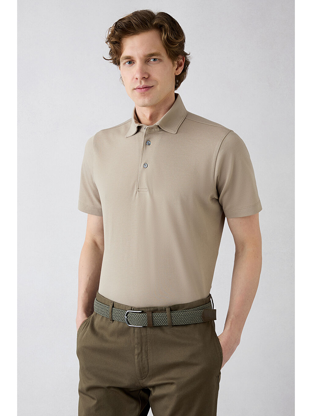 Bej Regular Fit Pamuk Düğmeli Polo Yaka Tişört-5