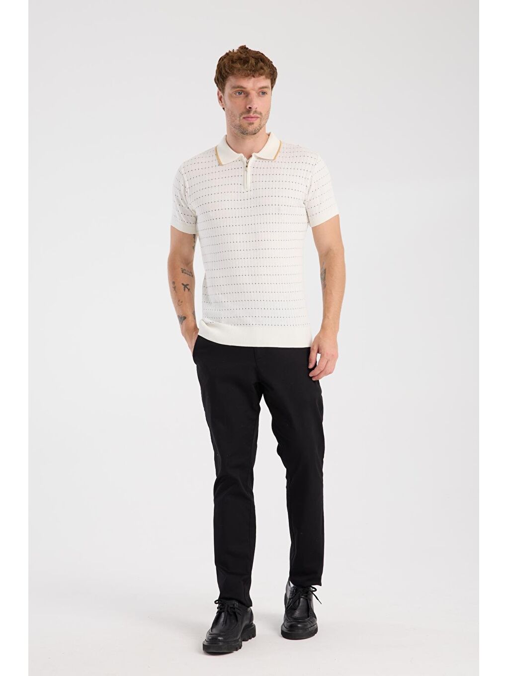 Aclub Sierra Örme Kumaş Viskon Karışımlı Slim Fit Ekru Polo Yaka Erkek Düz Polo Shirt-1