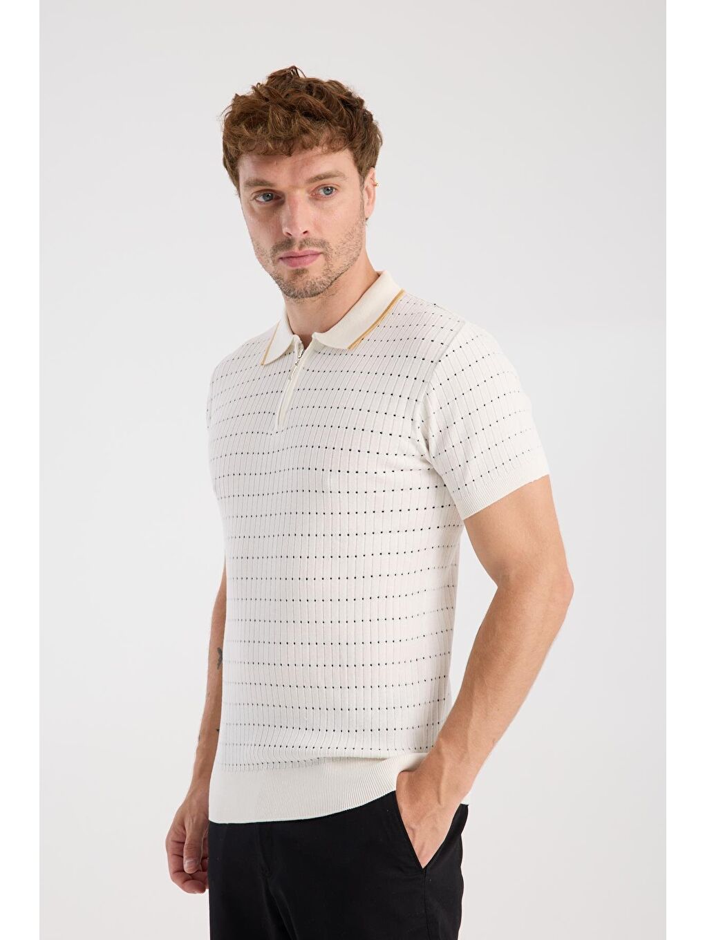 Aclub Sierra Örme Kumaş Viskon Karışımlı Slim Fit Ekru Polo Yaka Erkek Düz Polo Shirt-2