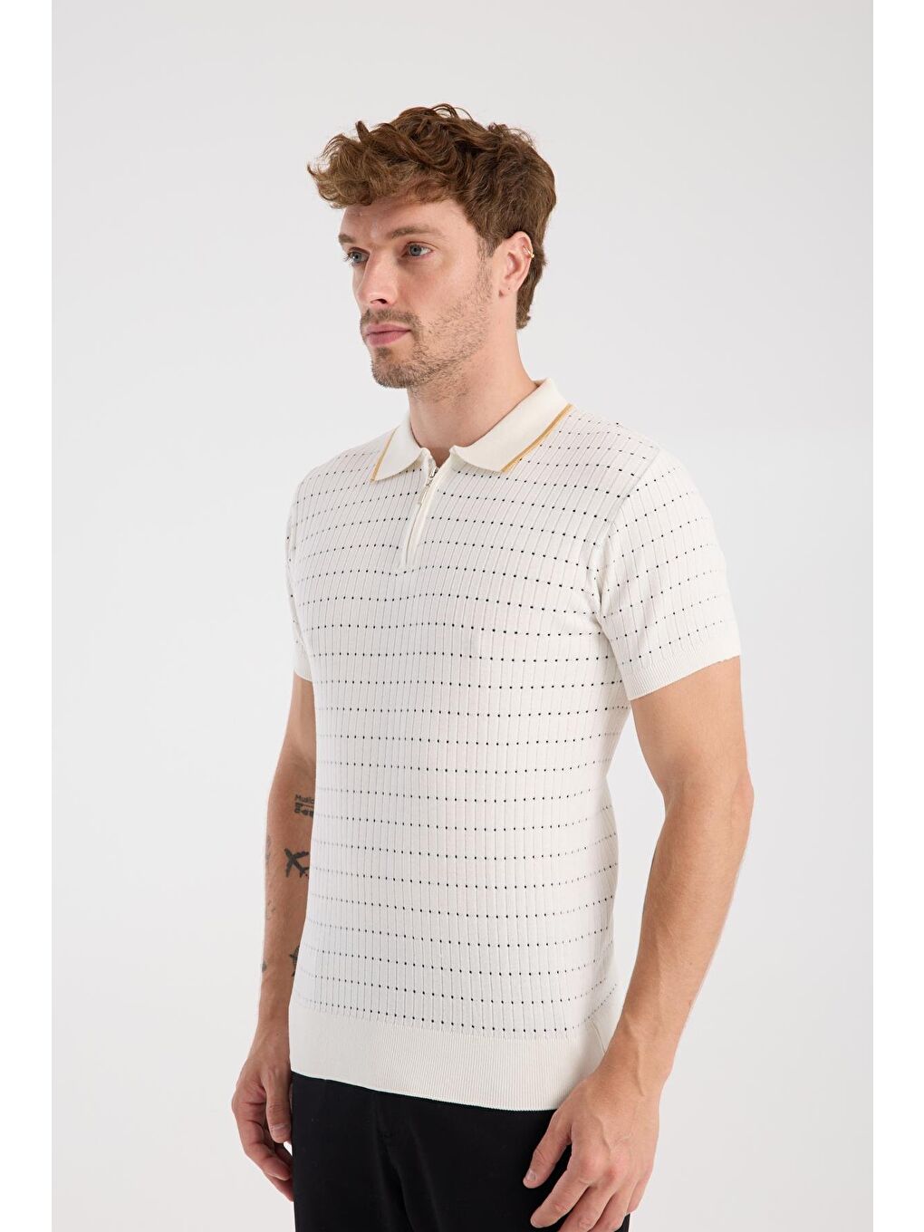 Aclub Sierra Örme Kumaş Viskon Karışımlı Slim Fit Ekru Polo Yaka Erkek Düz Polo Shirt-3
