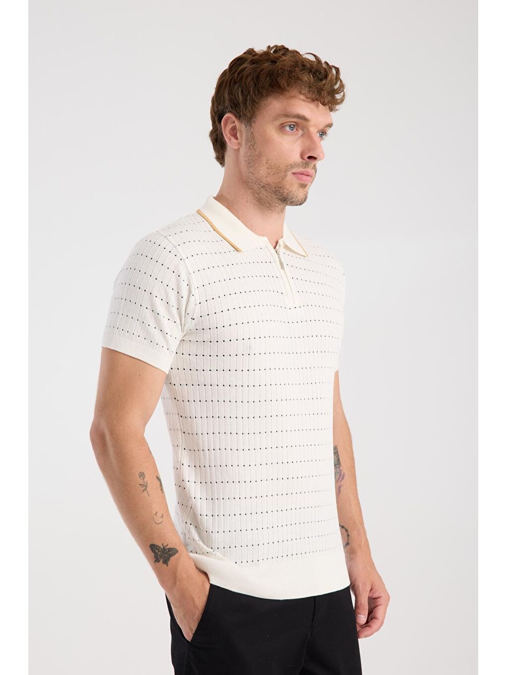 Aclub Sierra Örme Kumaş Viskon Karışımlı Slim Fit Ekru Polo Yaka Erkek Düz Polo Shirt-4