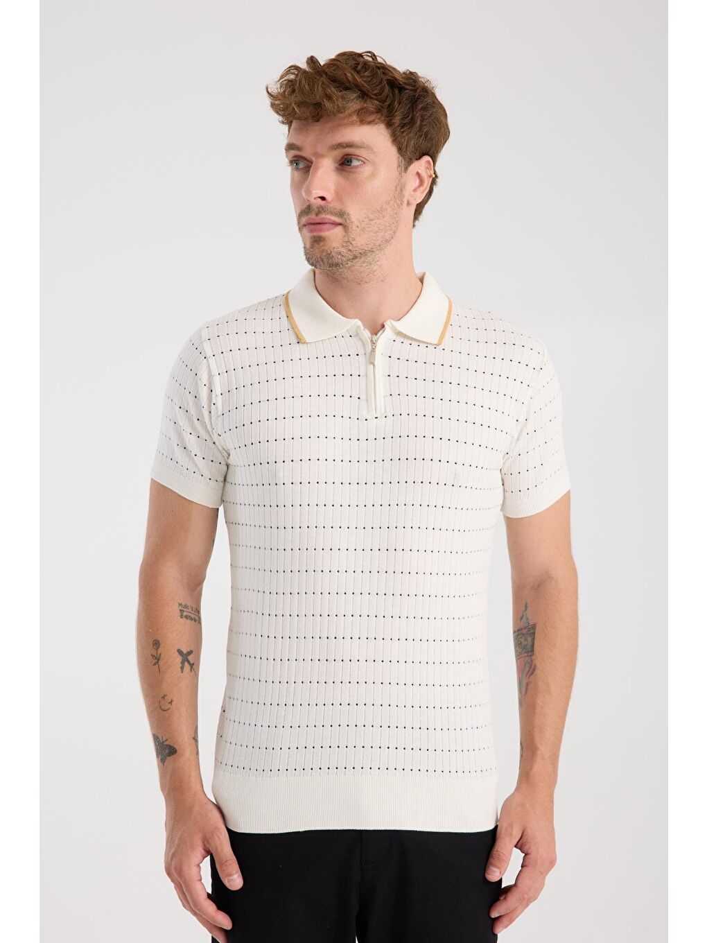 Aclub Sierra Örme Kumaş Viskon Karışımlı Slim Fit Ekru Polo Yaka Erkek Düz Polo Shirt-5