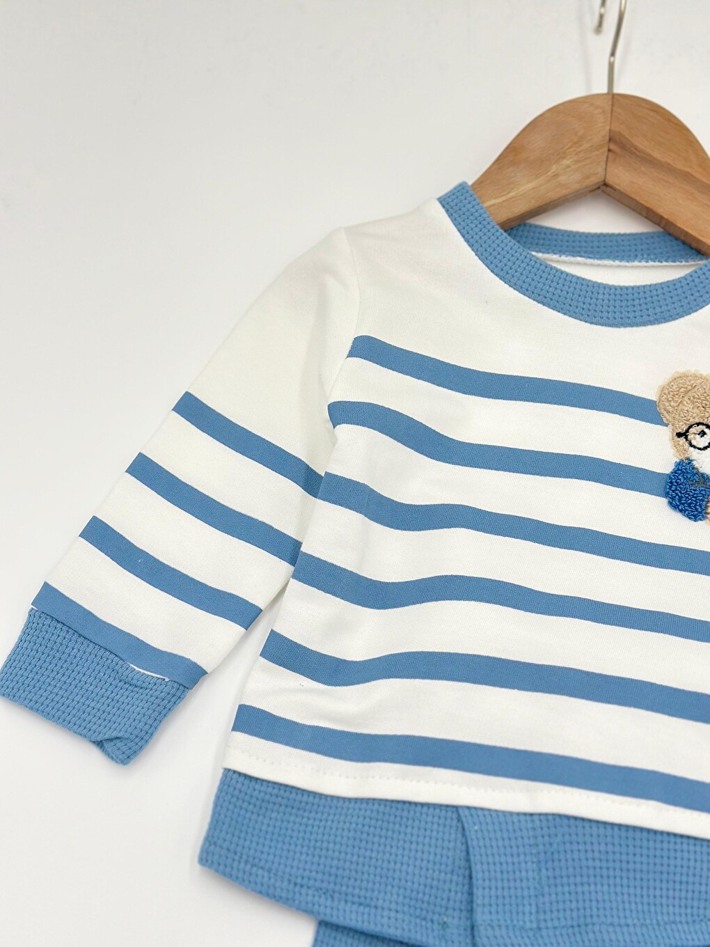 Mavi Erkek Bebek Ayıcık Nakışlı Takım-3