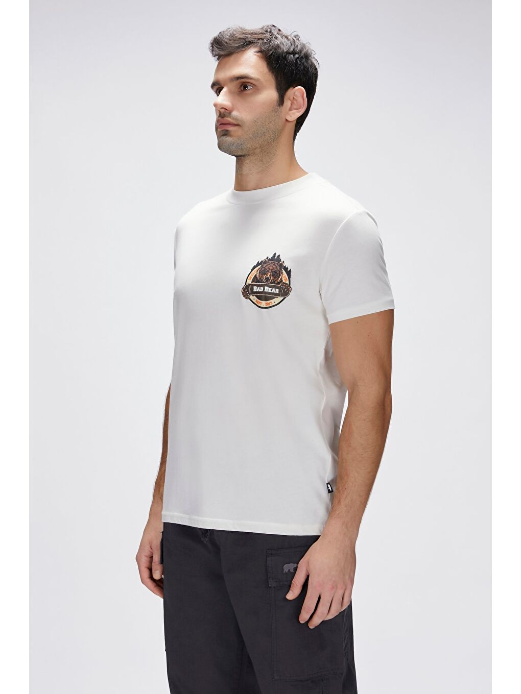 Flint Beyaz Erkek Baskılı %100 Pamuk Tişört-1