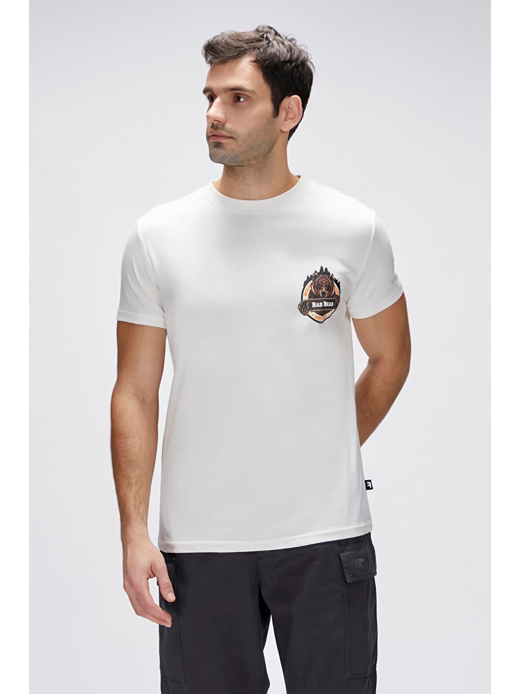 Flint Beyaz Erkek Baskılı %100 Pamuk Tişört-3