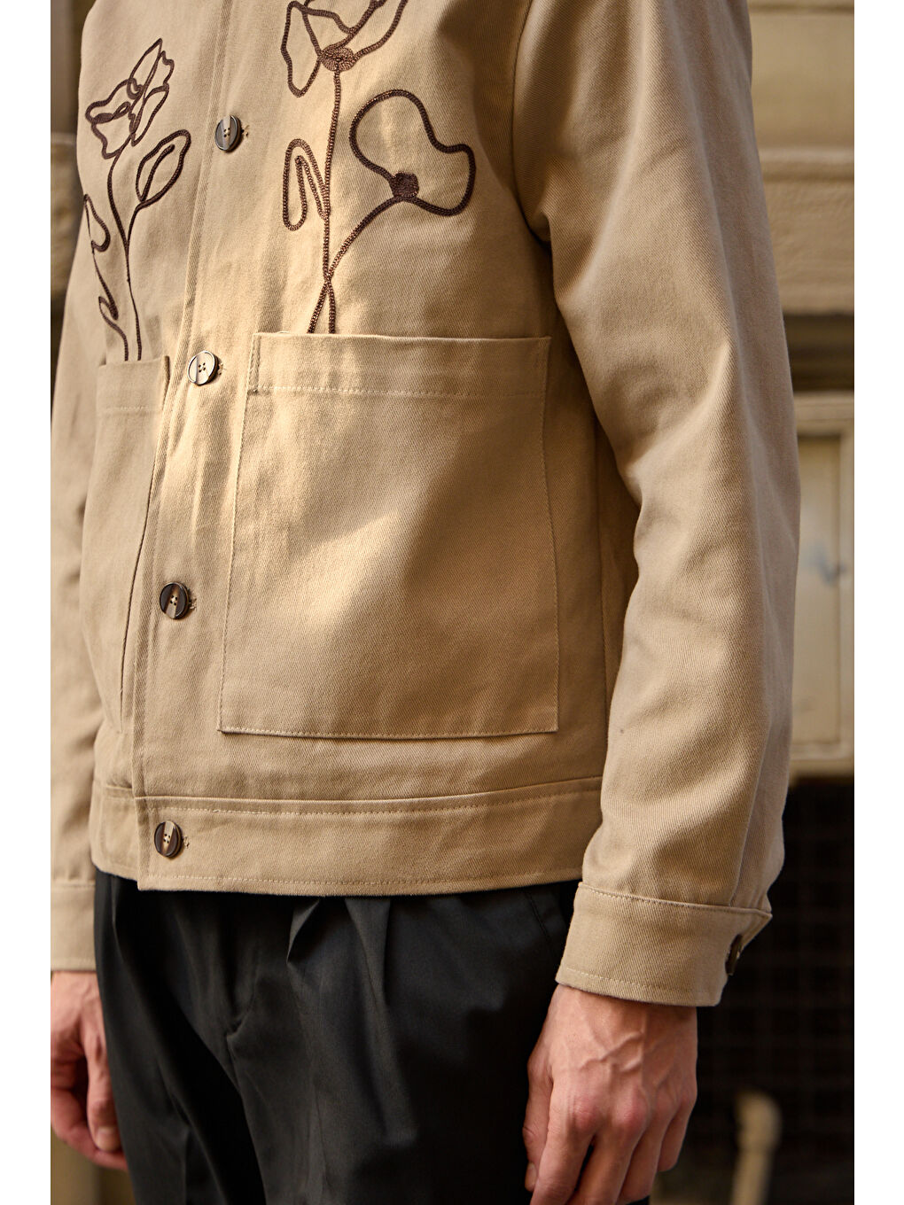 Erkek Çiçek Desenli Ceket Bej-7
