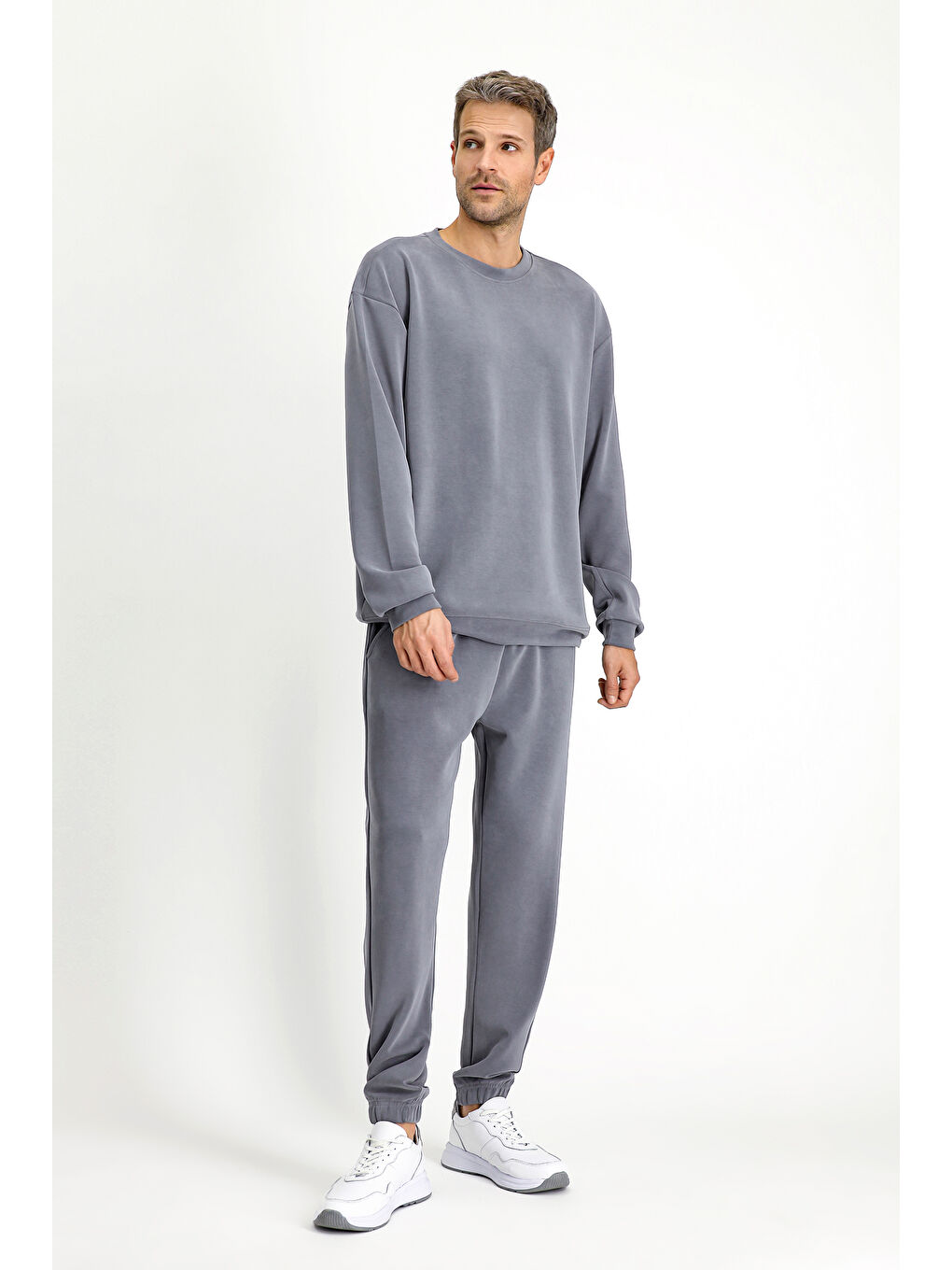 Antrasit Uzun Kol Bisiklet Yaka 2'li Modal Eşofman Takımı-2