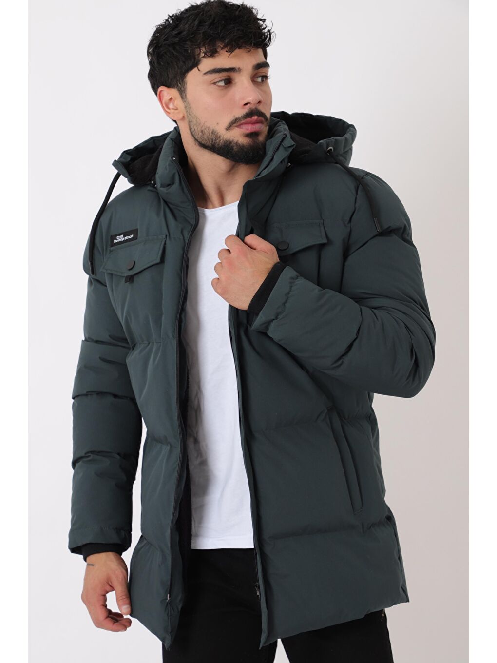 Petrol Göğüs Cepli İçi Kürklü Uzun Şişme Mont PLDP 2957_50456