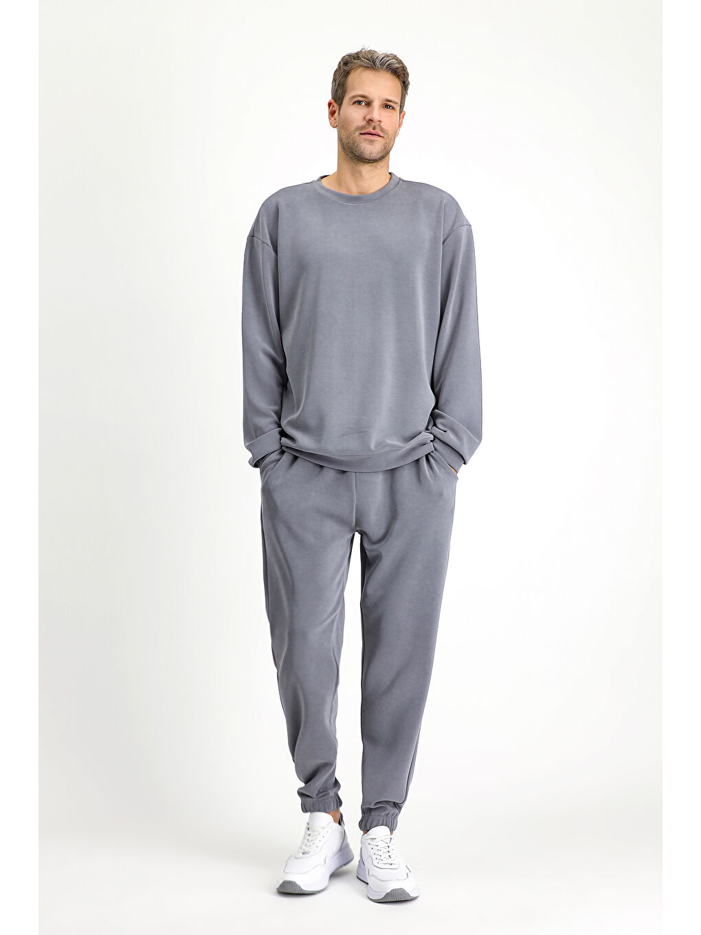 Antrasit Uzun Kol Bisiklet Yaka 2'li Modal Eşofman Takımı-3