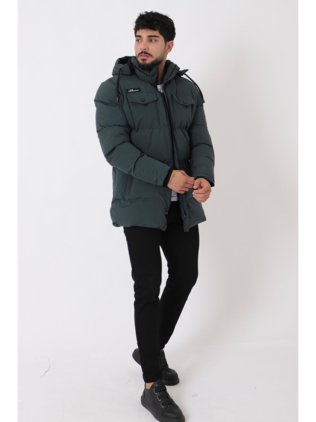 Petrol Göğüs Cepli İçi Kürklü Uzun Şişme Mont PLDP 2957_50456-2