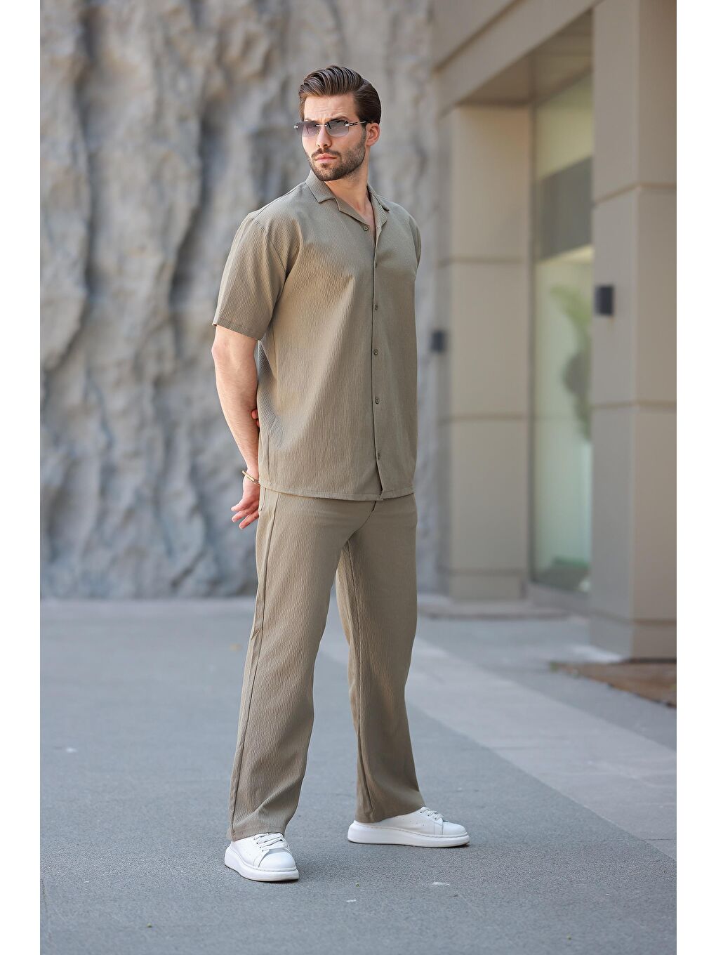 Haki Basic Erkek Gömlek Takım E7320-1