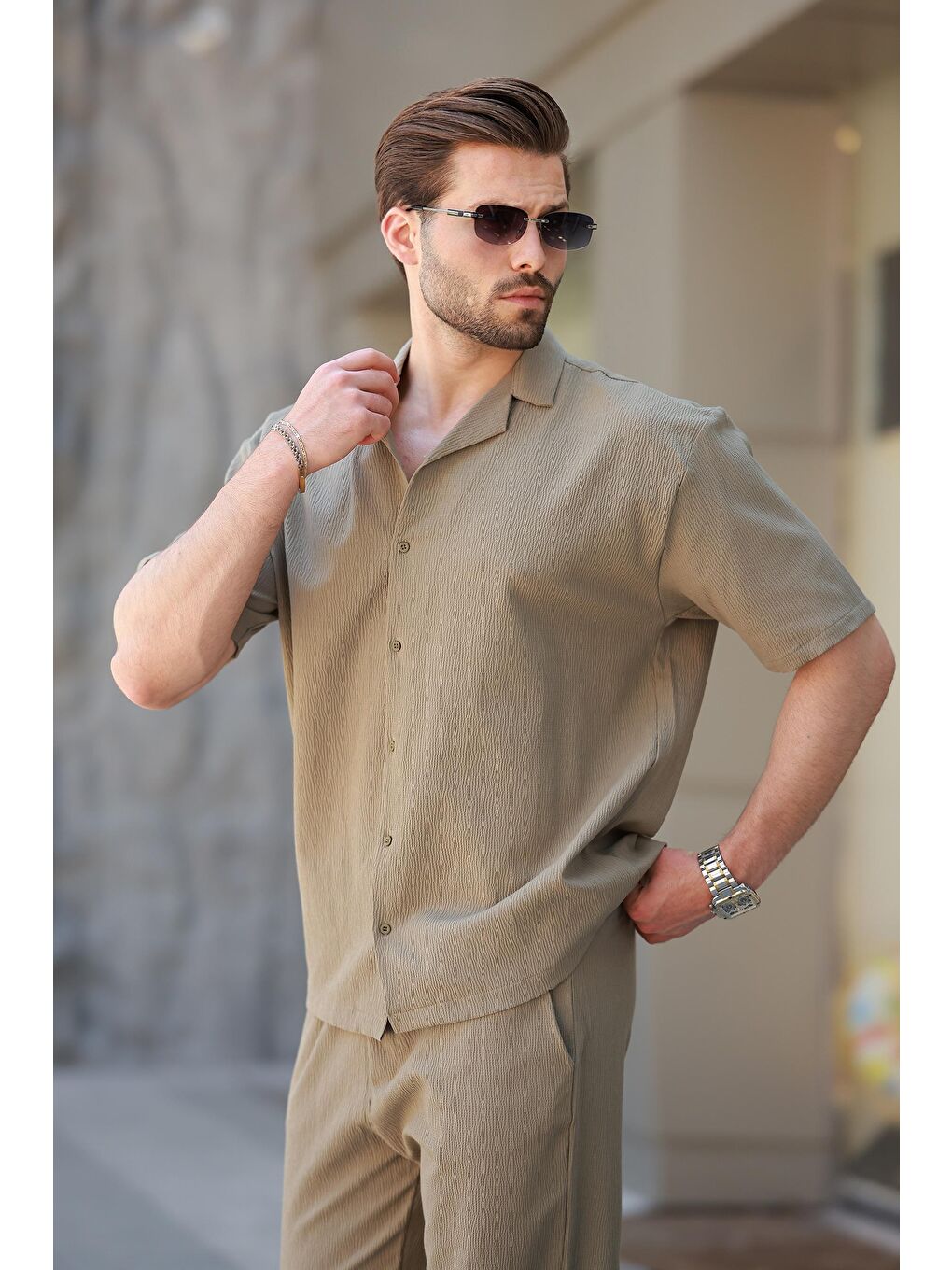 Haki Basic Erkek Gömlek Takım E7320-3