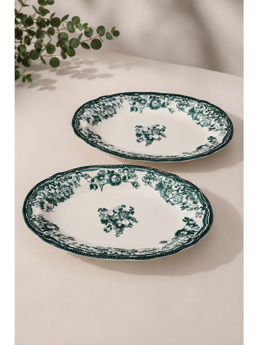 Karışık Porselen Velour Green Fulya Kayık Tabak Seti 26cm 2 Parça-1