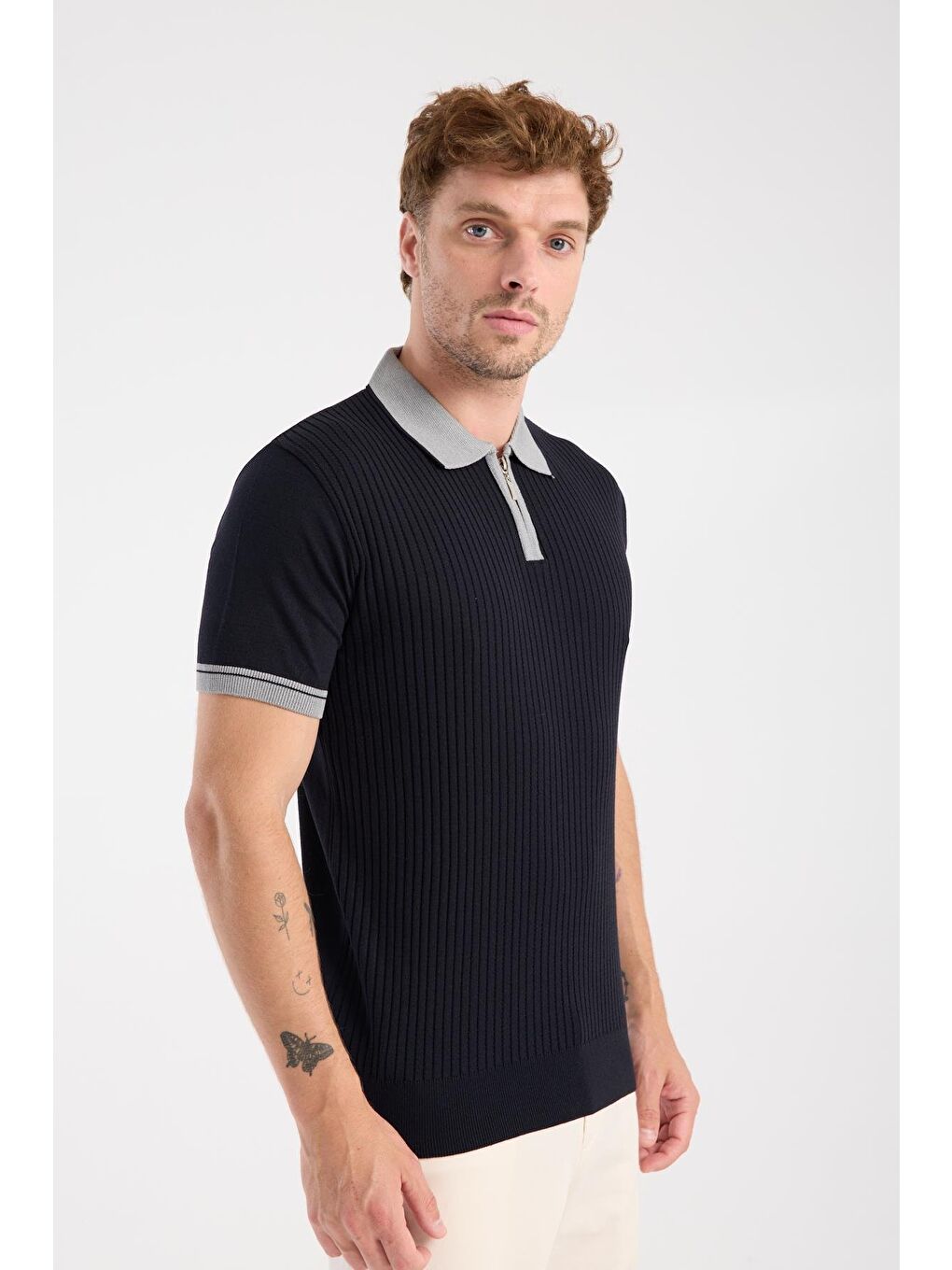 Aclub Echo Örme Kumaş Viskon Karışımlı Slim Fit Lacivert Polo Yaka Erkek Desenli Polo Shirt-4