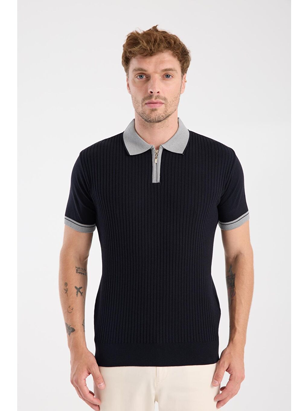 Aclub Echo Örme Kumaş Viskon Karışımlı Slim Fit Lacivert Polo Yaka Erkek Desenli Polo Shirt-6