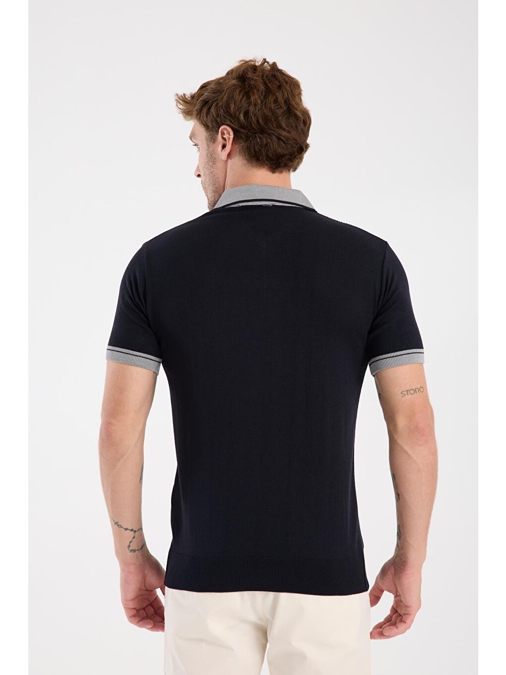 Aclub Echo Örme Kumaş Viskon Karışımlı Slim Fit Lacivert Polo Yaka Erkek Desenli Polo Shirt-7