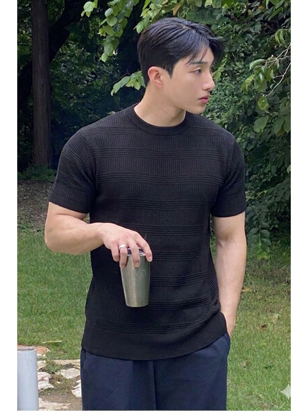 Siyah Fitilli Triko Tişört Erkek Slim Fit Yazlık Premium Basic Üst