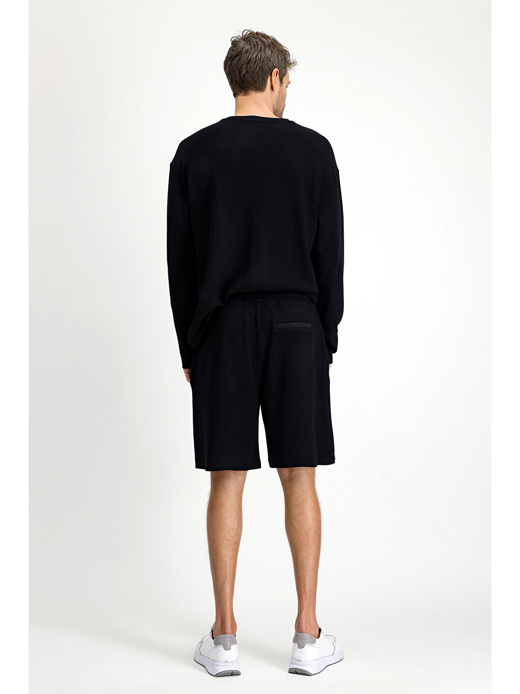 Siyah Uzun Kol Bisiklet Yaka 3'lü Şortlu Pijama Seti-7