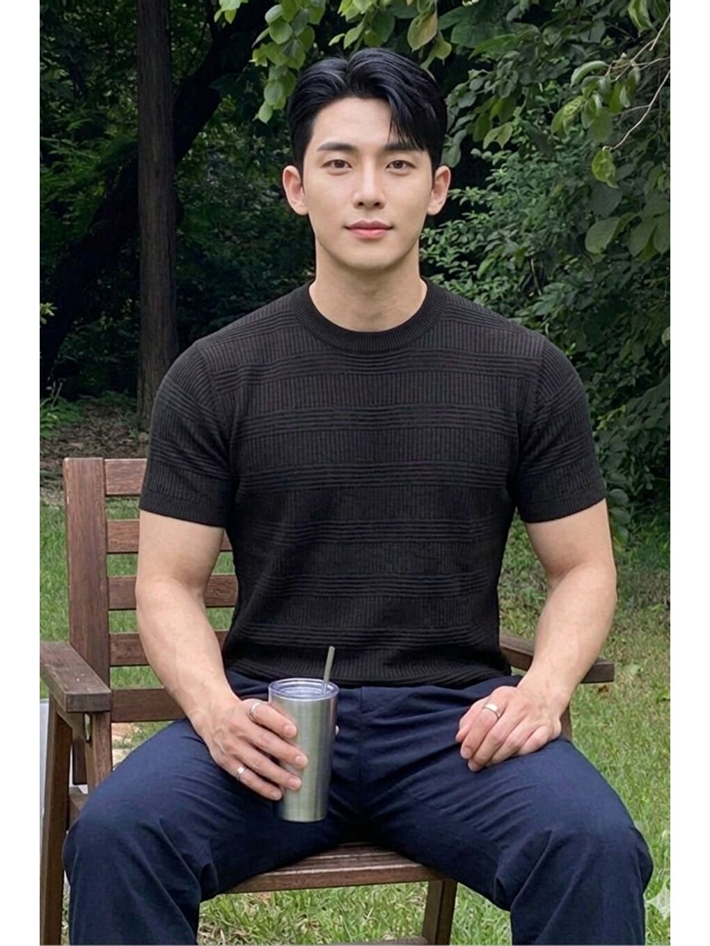 Siyah Fitilli Triko Tişört Erkek Slim Fit Yazlık Premium Basic Üst-1