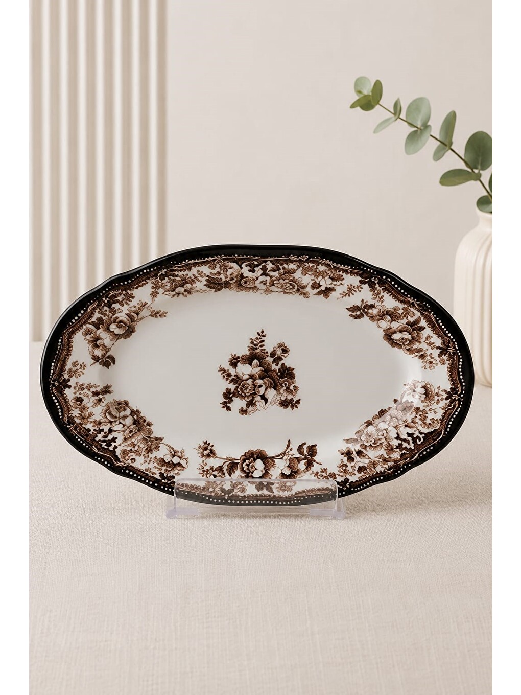 Karışık Porselen Velour Brown Fulya Kayık Tabak Seti 22cm 2 Parça-1
