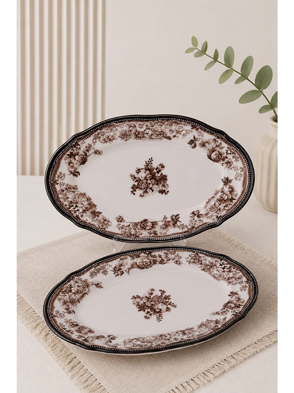 Karışık Porselen Velour Brown Fulya Kayık Tabak Seti 22cm 2 Parça-2