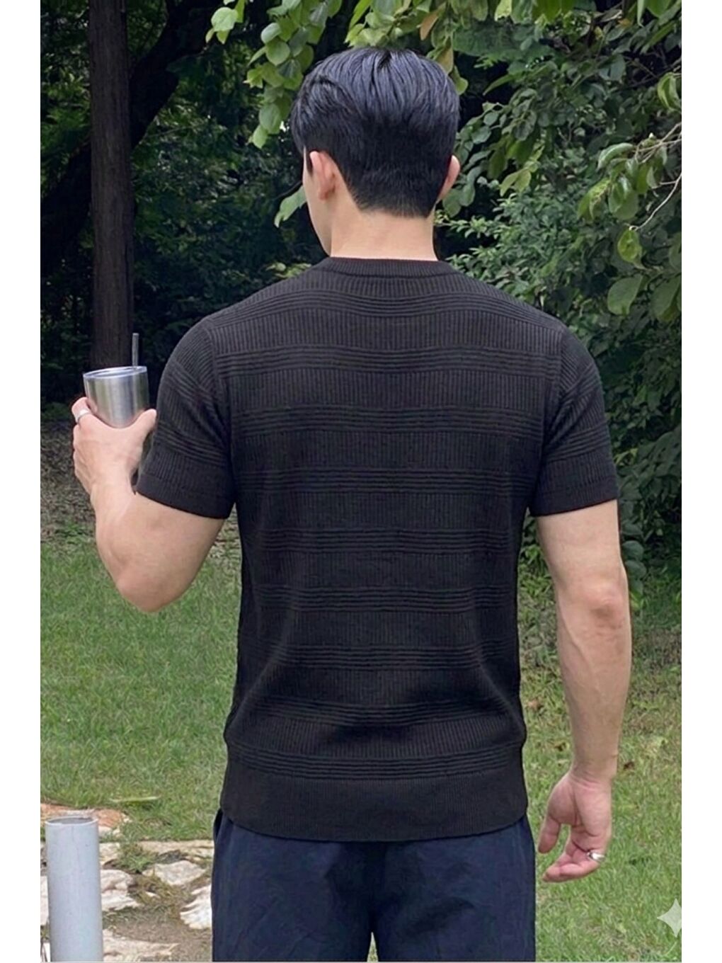 Siyah Fitilli Triko Tişört Erkek Slim Fit Yazlık Premium Basic Üst-2